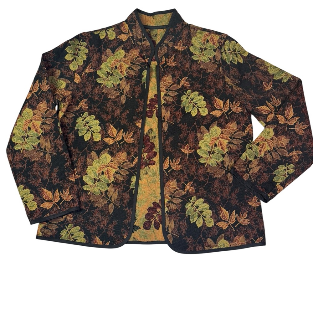 Vintage Style‎ Tapestry Jacket Women’s Open Front Blazer Autumn Leaf Print